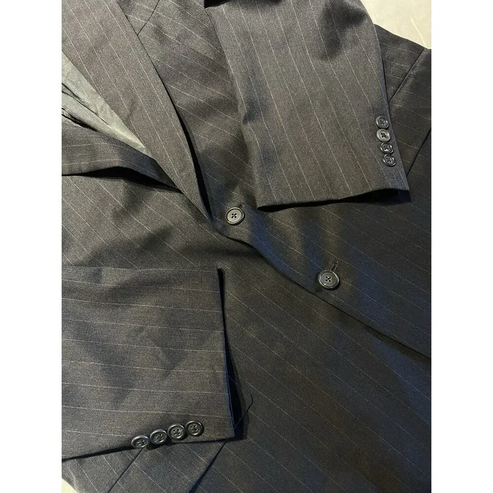 Hart Schaffner Marx Gold Trumpeter 43L 38x30 Gray Stripe Suit Virgin Wool - Picture 6 of 16